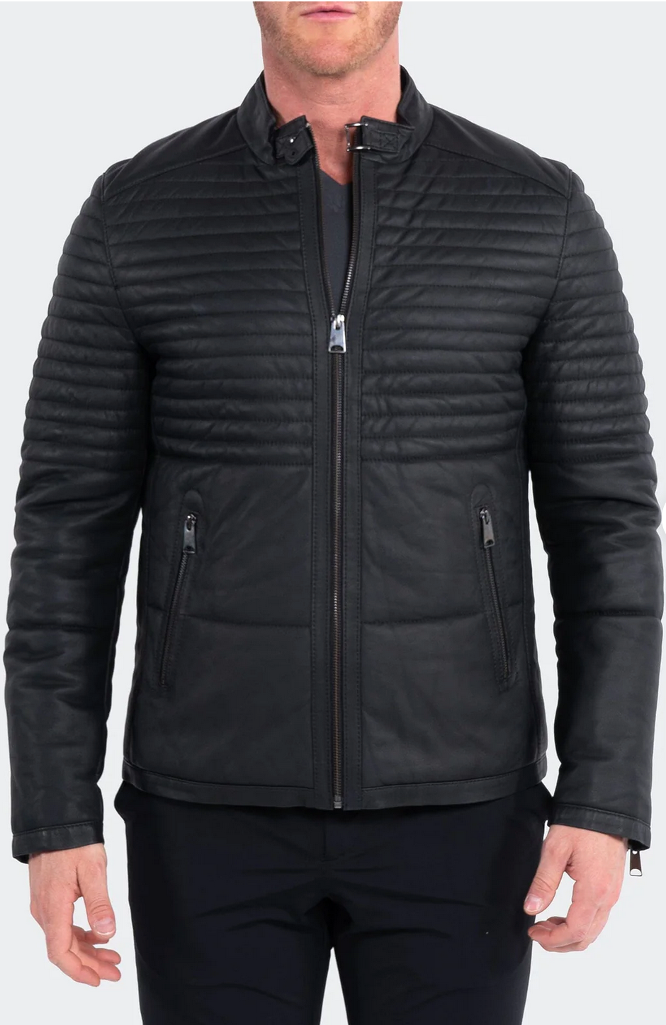 Maceoo leather matt black jacket men
