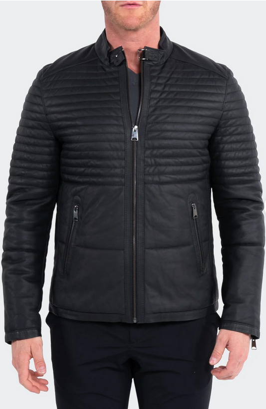 Maceoo leather matt black jacket men