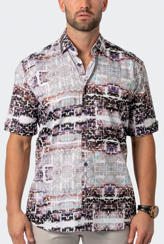 Maceoo galileo glitch red short sleeve shirt men